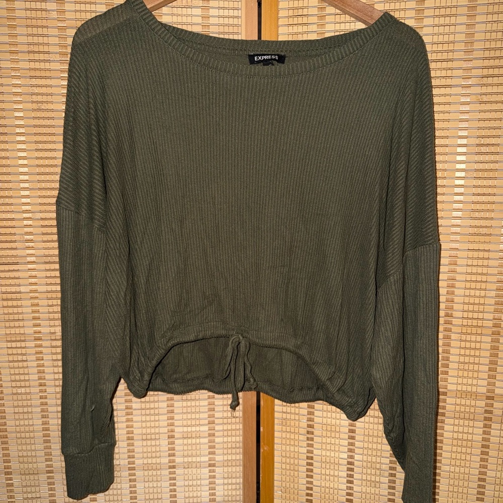 Express Olive Green Ribbed Women's Shirt